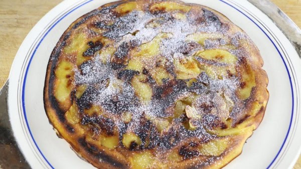 Plate of Boulegou, a kind of thick apple pancake cooked in a pan