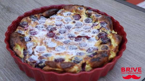 Cherry clafouti in its oven dish