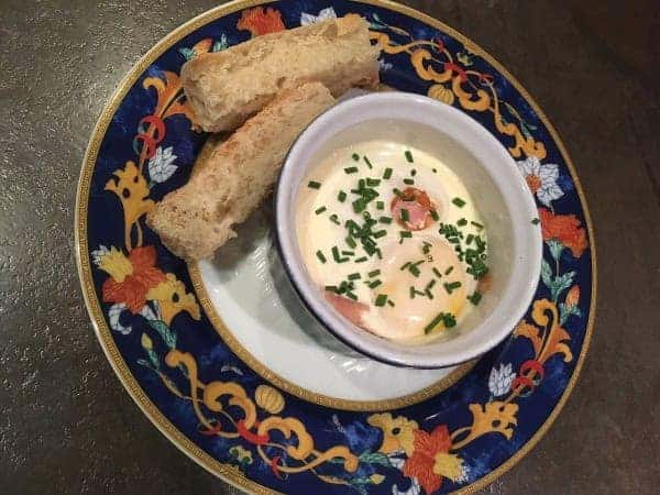 oeufs cocottes with porcini mushrooms served on a plate