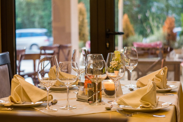 Close-up of a table set in a restaurant