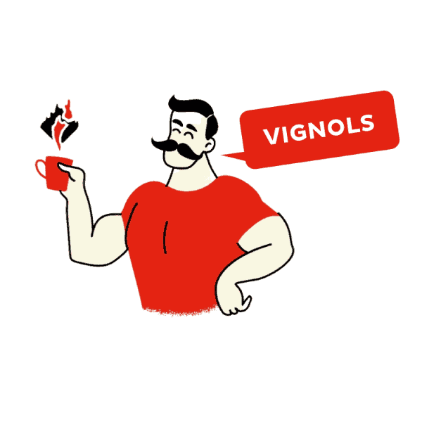 Karakter dat het toeristische informatiecentrum van Vignols illustreert