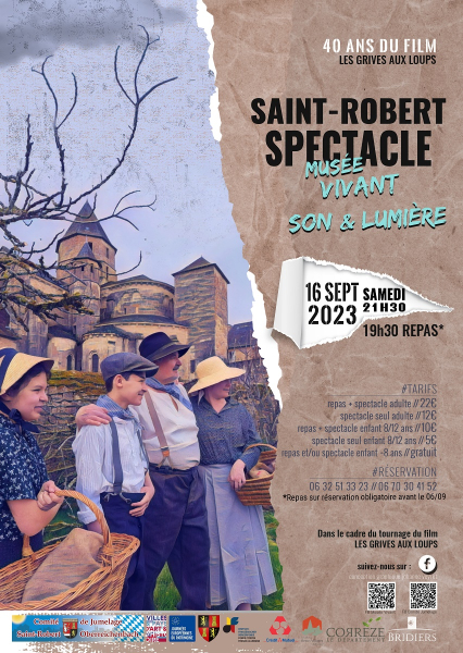 Affiche du spectacle prévu à St-Robert pour les 45 ans du tournage de la série Des Grives aux Loups