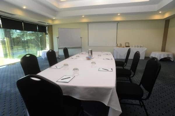 Meeting room with tablecloth
