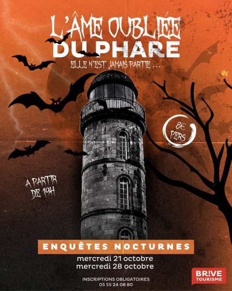 affiche nocturne 2026 l'ame oubliée : c'est le thème d'Halloween au Phare (Office de Tourisme) de Brive en 2026.