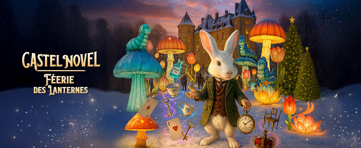 ©Castel Novel Visuel de la Féérie des Lanternes sur le thèùme d'Alice au Pays des Merveilles à Castel Novel.