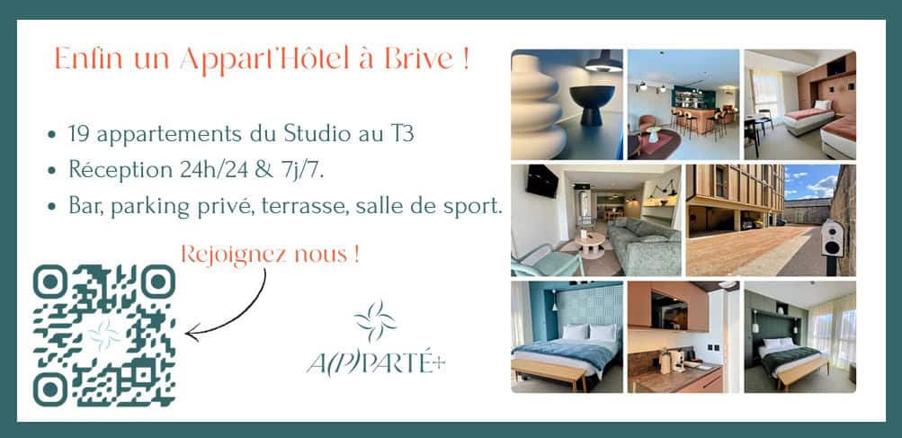 Encart pub d'Ap(p)parté+ , appart'hôtel, situé à Brive, en Corrèze