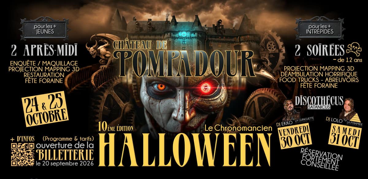 Encart pub pour les animations d'Halloween au Château de Pompadour en Corrèze